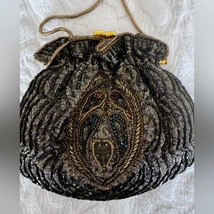 Bechamel Art Deco Beaded Cocktail Bag Kisslock Chain Strap